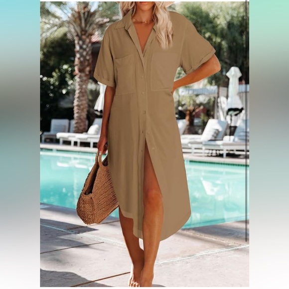 Dokotoo Womens Summer Button Down Short Sleeve Side Split Shirt Dress..M..(NWT) - Picture 3 of 5